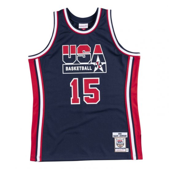 15 Johnson 1992 USA jersey navy heat pressed